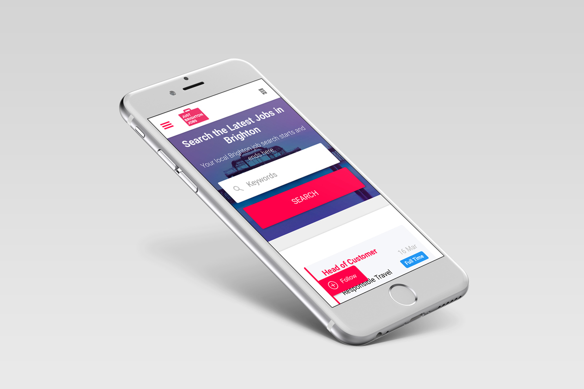 Brighton job board mobile website design on a iPhone