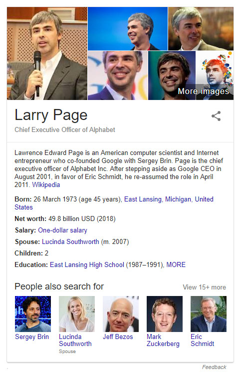Larry Page Google SERPs knowledge panel